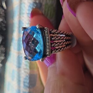 Authentic David Yurman Albion Ring – 13ct Blue Topaz & Diamonds